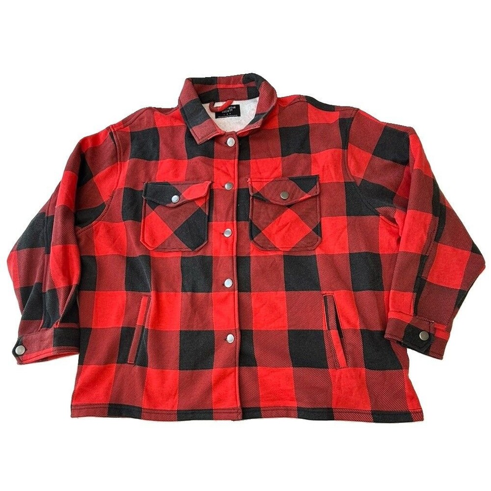 Streetwear Society Buffalo Plaid Shacket Red Black Fleece Lined Jacket L